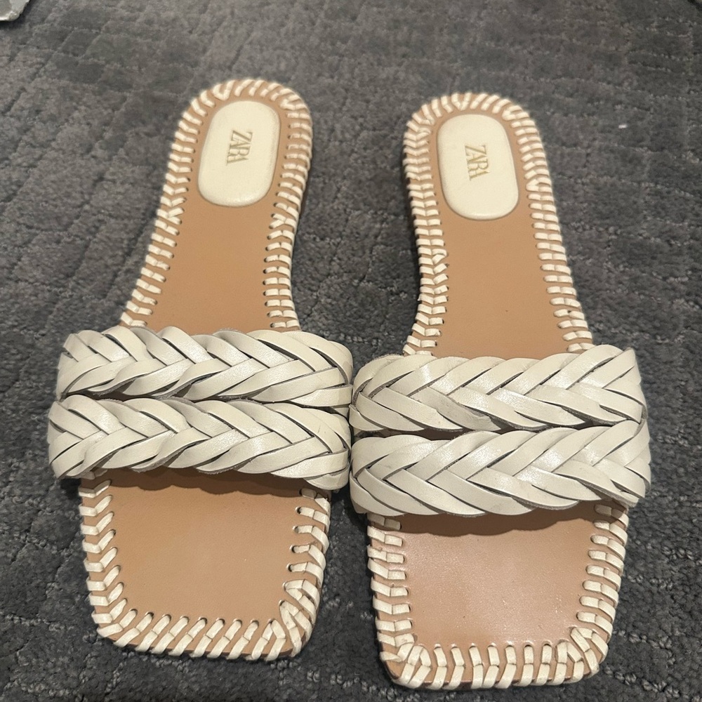 Zara Cream Braided Slide Sandals